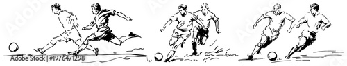 Photos Soccer players dribbling and running with the ball during match in expressive in