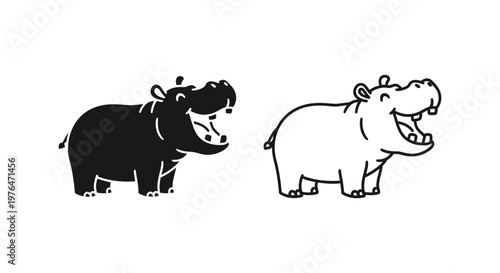 Cartoon Hippo Illustrations Fun  Playful Designs Vector