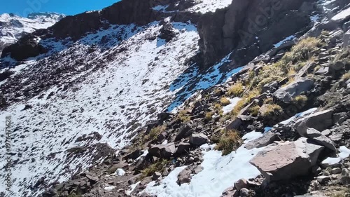 Andes mountain range and volcano valley in Santiago Chile