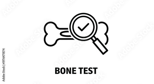 A line drawing depicts a bone next to a magnifying glass with a checkmark inside