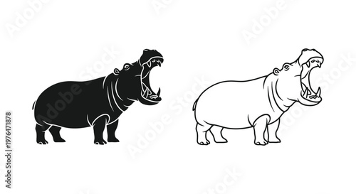 Hippopotamus Illustration Fun Yawning Hippo Art Vector