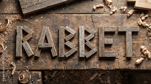 Rustic Wooden Letters Spelling RABBET on a Weathered Workbench.