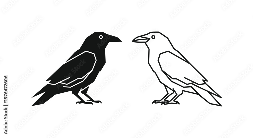 Obraz premium BlackAndWhiteCrowsCompareIllustration Vector