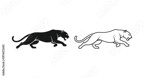 Black Panther vs Leopard Feline Silhouette Comparison Vector