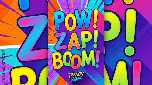 Vibrant pop art typography with exaggerated long shadow effect, editable text