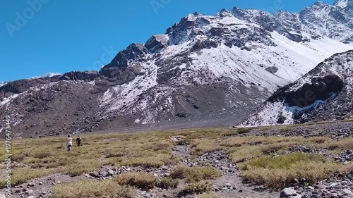Andes mountain range and volcano valley in Santiago Chile
