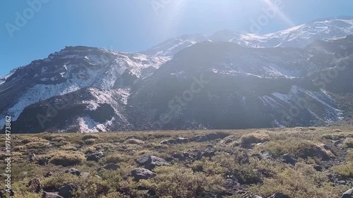 Andes mountain range and volcano valley in Santiago Chile