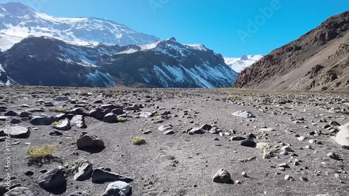 Andes mountain range and volcano valley in Santiago Chile