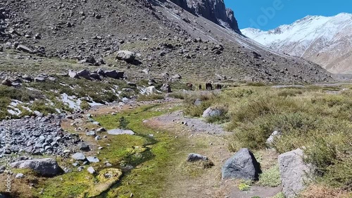 The Andes mountain range and the volcano valley in Santiago, Chile