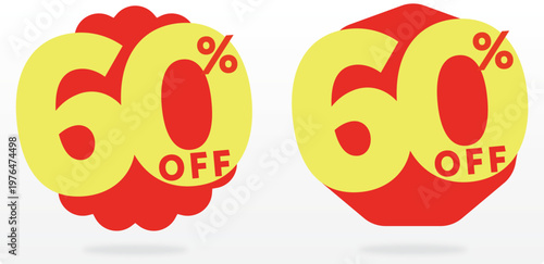 60% sticker, percent, commerce, market, discount, price, value, ads, shape, business, icon, vector, tag, set. Banner, sale, store, retail, off, special, offer