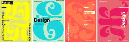 Modern graphic design concept featuring bold shapes and vibrant colors. The layout showcases a visual system with a contemporary aesthetic, perfect for creative projects.