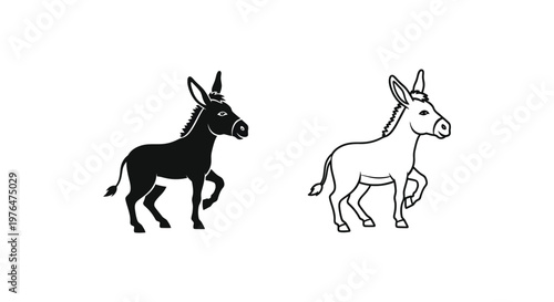 Donkey Illustrations Simple Black White Designs Vector