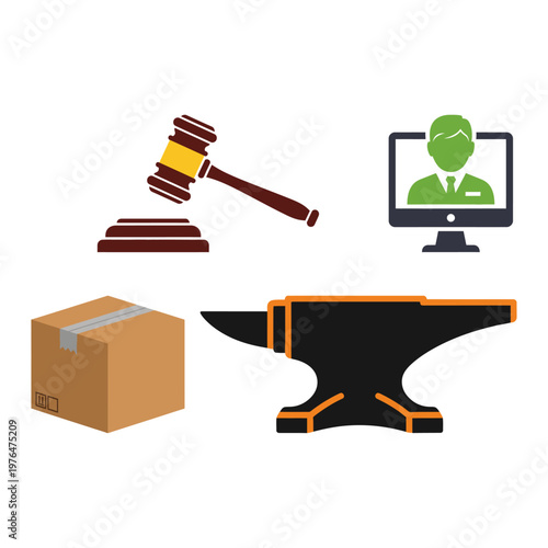 Conceptual Icons Representing Legal, Business, and Industrial Concepts