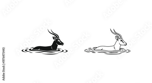 Antelope Water Crossing Wildlife Art Vector