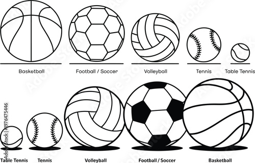 Sports balls vector set basketball soccer volleyball tennis baseball table tennis