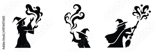 witch spell smoke silhouette set vector illustration