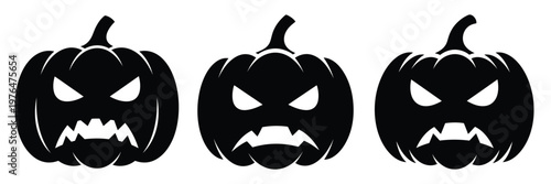 angry pumpkin silhouette set vector illustration