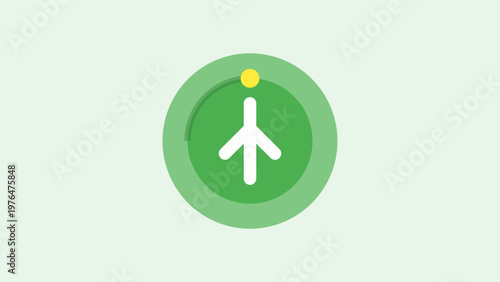 A green circle with a white arrow in the middle