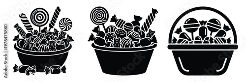 candy basket silhouette set vector illustration