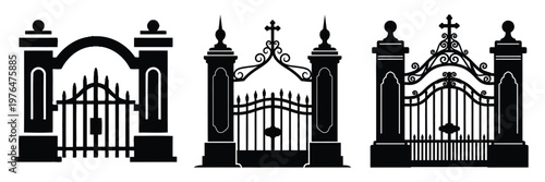 cemetery gate silhouette set vector illustration