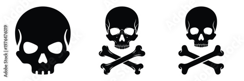 danger skull sign silhouette set vector illustration