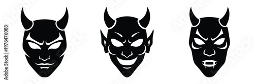 devil mask silhouette set vector illustration