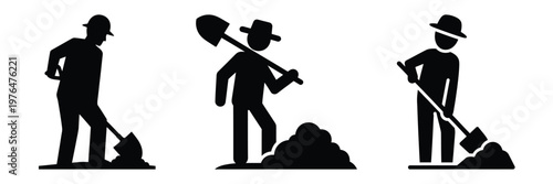 grave digger silhouette set vector illustration