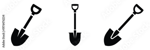grave shovel silhouette set vector illustration