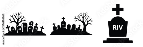 graveyard silhouette set vector illustration