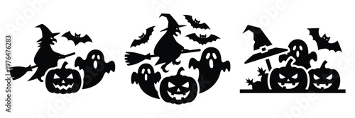 halloween party silhouette set vector illustration