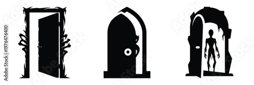 horror doorway silhouette set vector illustration