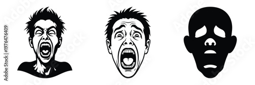 horror scream face silhouette set vector illustration