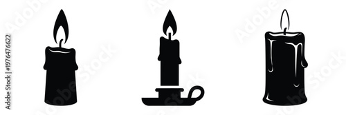 old candle silhouette set vector illustration
