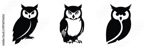 owl silhouette set vector illustration