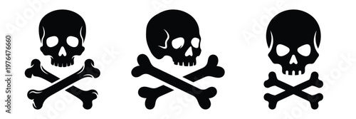 poison skull label silhouette set vector illustration