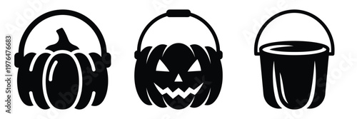 pumpkin bucket silhouette set vector illustration