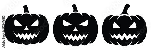 scary pumpkin lantern silhouette set vector illustration