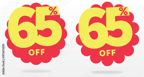 65% percent, retail, off, marketing, commerce, business, discount, icon, special, offer, sticker. Value, ads, vector, label, price, sale, store, set, tag, banner