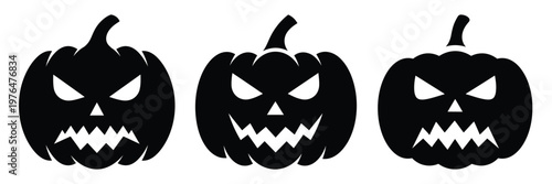 scary pumpkin silhouette set vector illustration