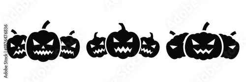 scary pumpkin trio silhouette set vector illustration