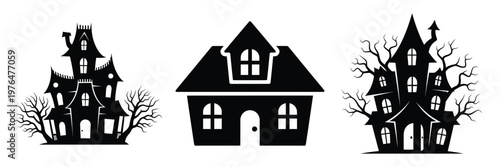 spooky house silhouette set vector illustration
