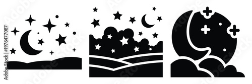starry night silhouette set vector illustration