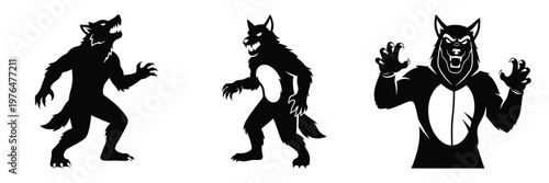 werewolf costume silhouette set vector illustration