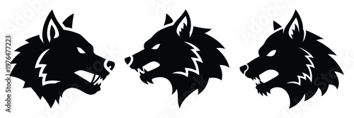 werewolf head silhouette set vector illustration