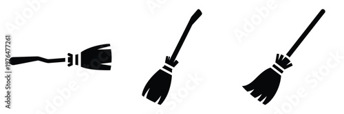 witch broom silhouette set vector illustration