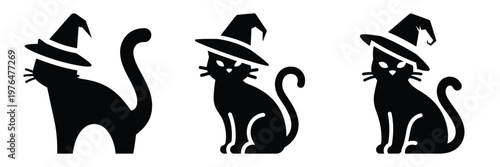 witch cat silhouette set vector illustration