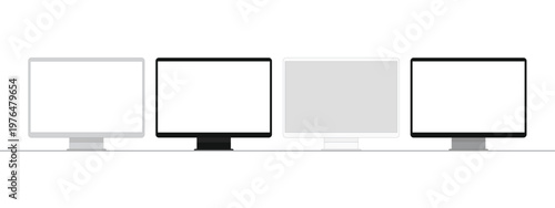 Flat Minimalist Computer Monitor Set Icon for Workspace Design and Technology Interface Concept with Black Grey and White Color Screen Illustration
