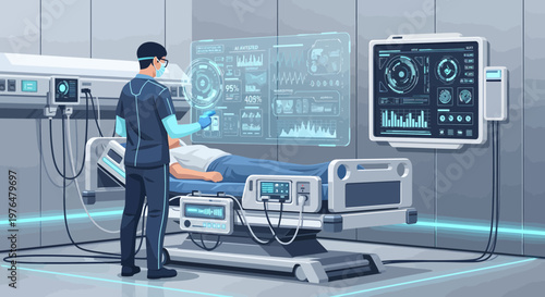 Doctor Using Futuristic Holographic Technology for Patient Care.