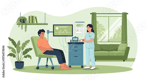 Patient receiving medical treatment from nurse in clinic.