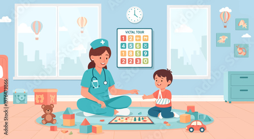 Pediatric Nurse Caring for Injured Child Patient.